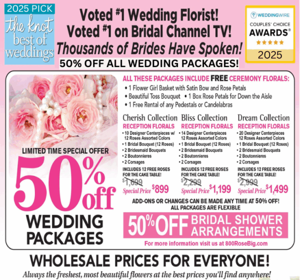 Newport Beach Wedding Florist 50% off Discount Wedding flower Packages