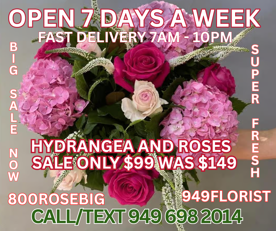 HYDRANGEA AND ROSES Bouquet 800ROSEBIG FLORIST NEWPORT BEACH