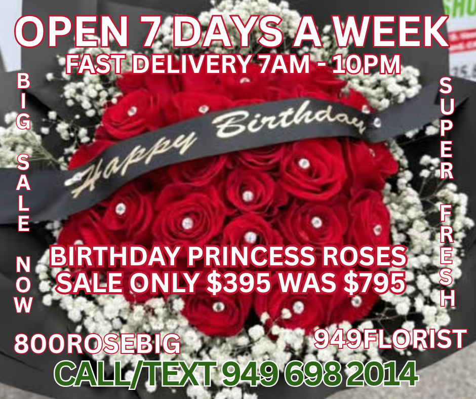 birthday princess red roses Bouquet Florist NEWPORT BEACH (1)